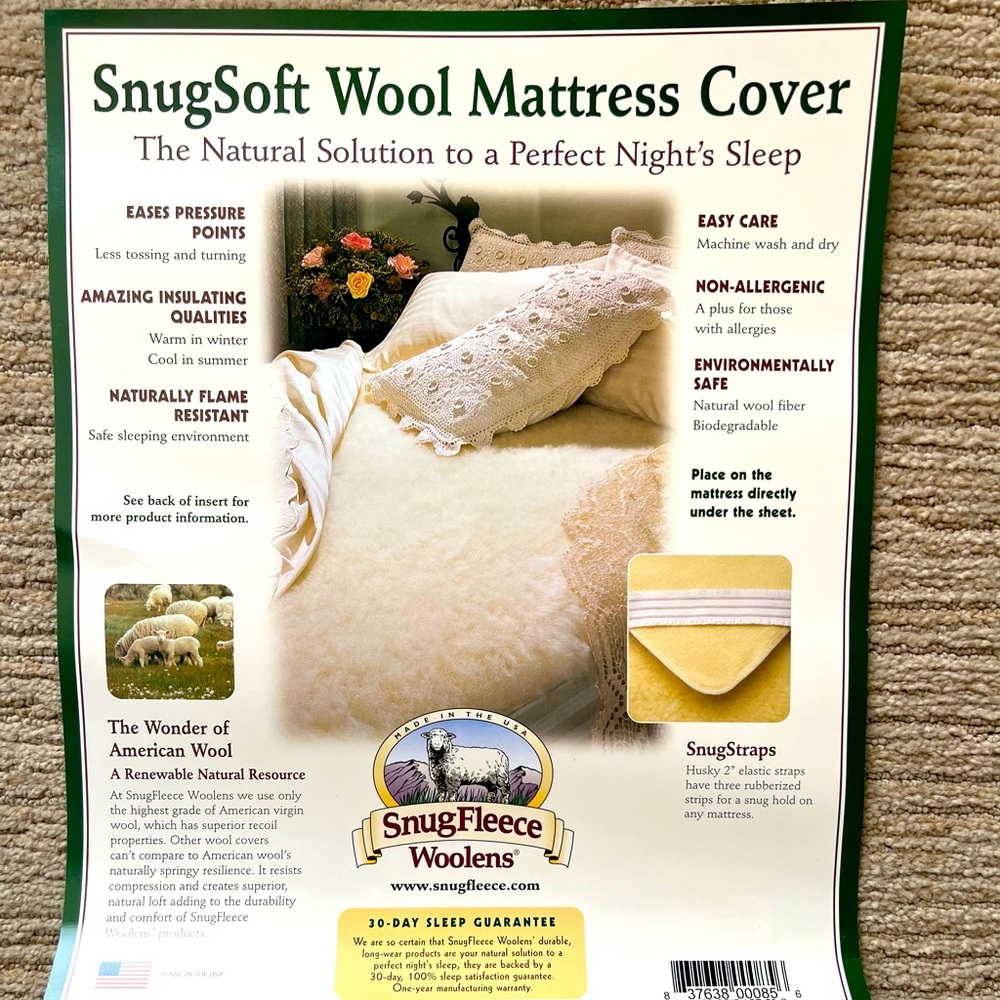 Lambs wool Crib Mattress pad/ cover by SnugFleece Woolens